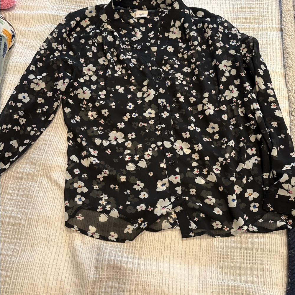CABi Floral Black Sheer Women's Top M